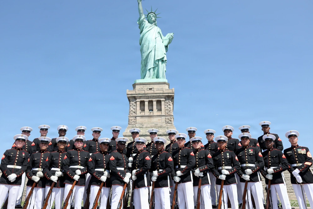 Marines before the Statue of Liberty