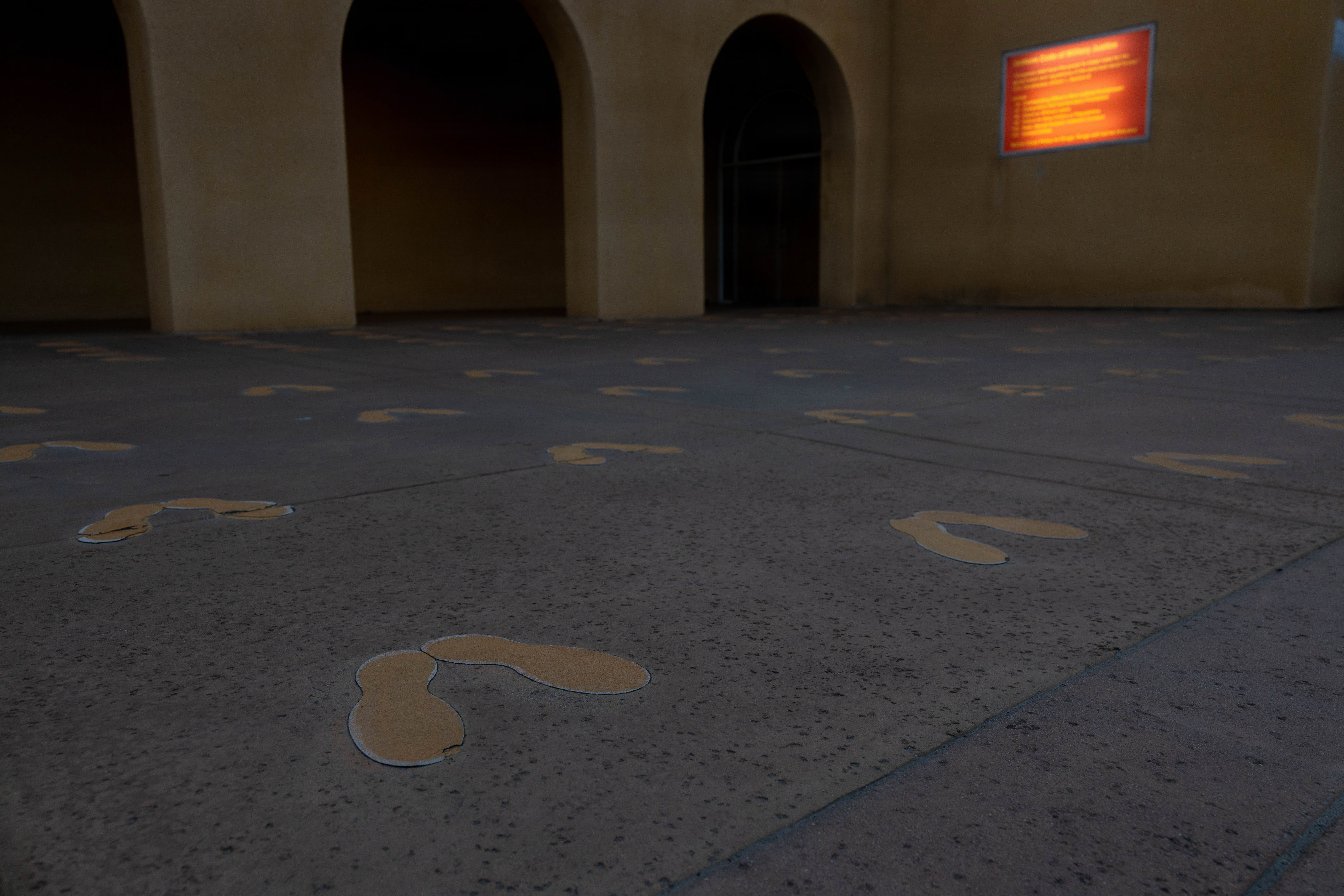 The yellow footprints at dusk