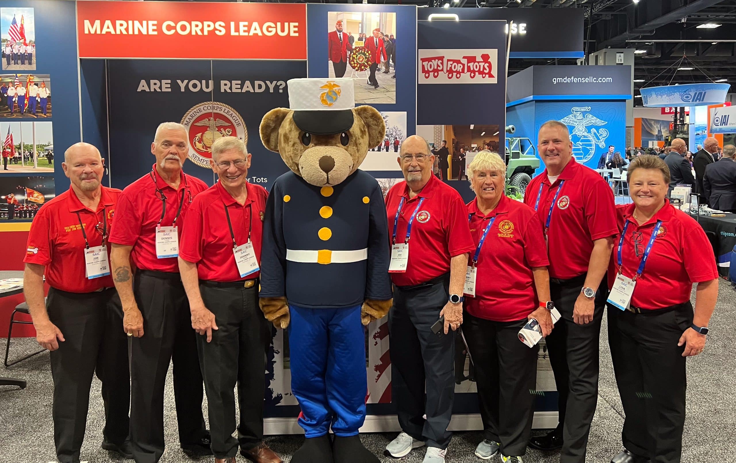 Marine Corps League members with the Toys for Tots Gunny Bear